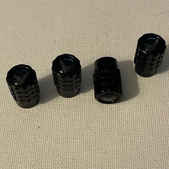 Corvette Valve Stem Caps in Black with Logo NWT - Picture 2 of 4